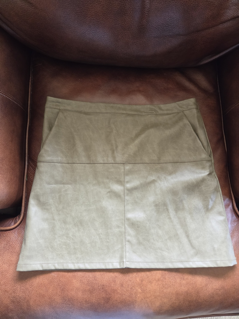 Shinestar Olive Faux-Leather Mini Skirt